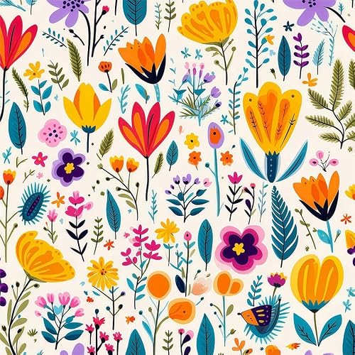 REDAMANCY Colorful Red/Yellow/Blue Wildflower Cartoon Garden Flower Peel and Stick Wallpaper Stick on Contact Paper Vintage Wall Paper Easy Peel Off for nightstand Drawer Cabinet Renter