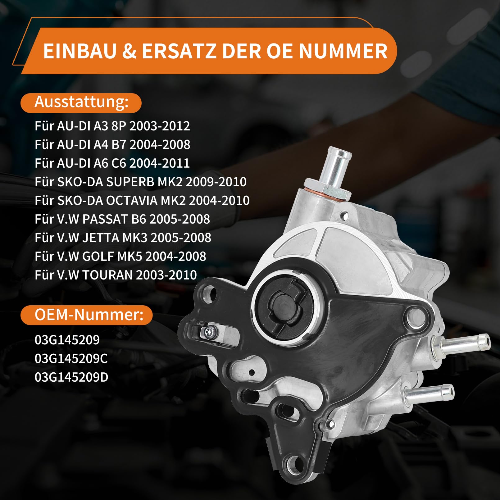 Unterdruckpumpe Kompatibel mit Aud1 A3 A4, Vakuumpumpe Kompatibel mit V-W Golf V Jetta III Pa-ssat Touran, Kraftstoffpumpe 03G145209, 03G145209C, 03G145209D