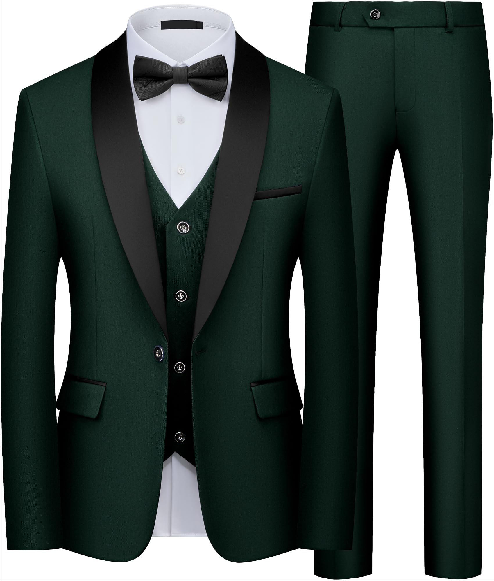 Herren 3-teiliger Slim Fit Smoking Anzug mit 1-Knopf-Sakko, Schalrevers, Sakko Weste Hose Set für Hochzeit & Prom