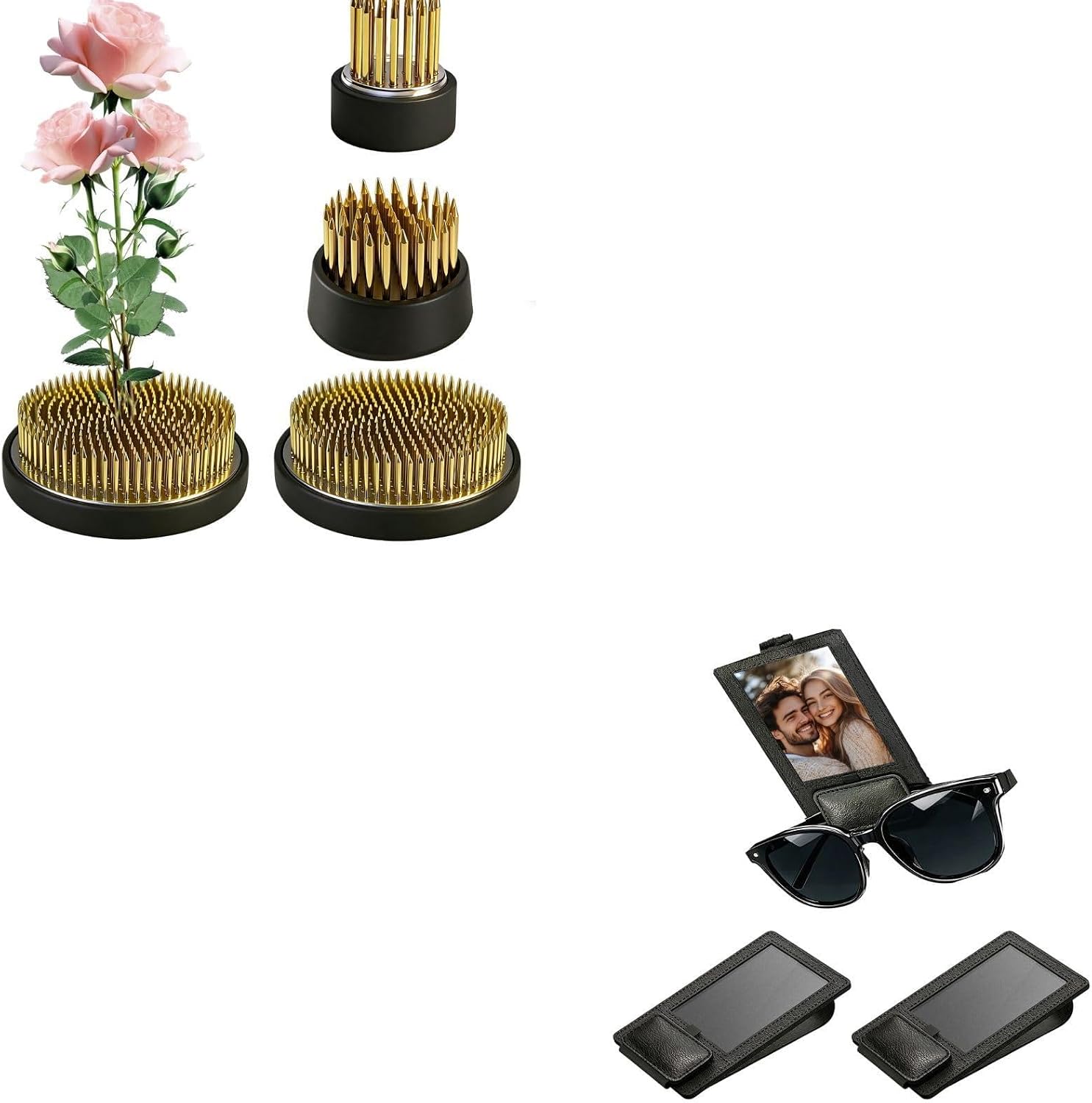 3Pcs Brass Flower Frog and 2-in-1 Magnetic Visor Clip Leather