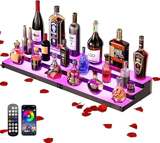 LED Illuminated Wine Bottle Display Rack Three-Tier 16-Inch Multi-Color Wine Rack Bar Display Stand RF Remote & App-Controlled Lighting Storage Wine Rack Ideal for Home Parties & Bars 2-Piece Set