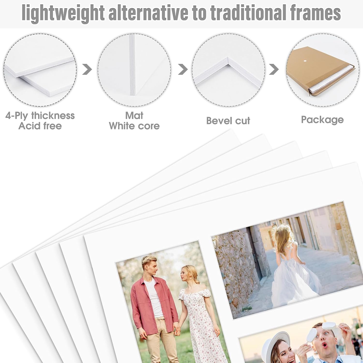 Golden State Art, 11x14 Bevel Cut Mats for Five 4x6 Photos, Photographs, Prints, Artworks, Acid-Free White Core - Great for Graduations, Frames (White, 5-Pack)