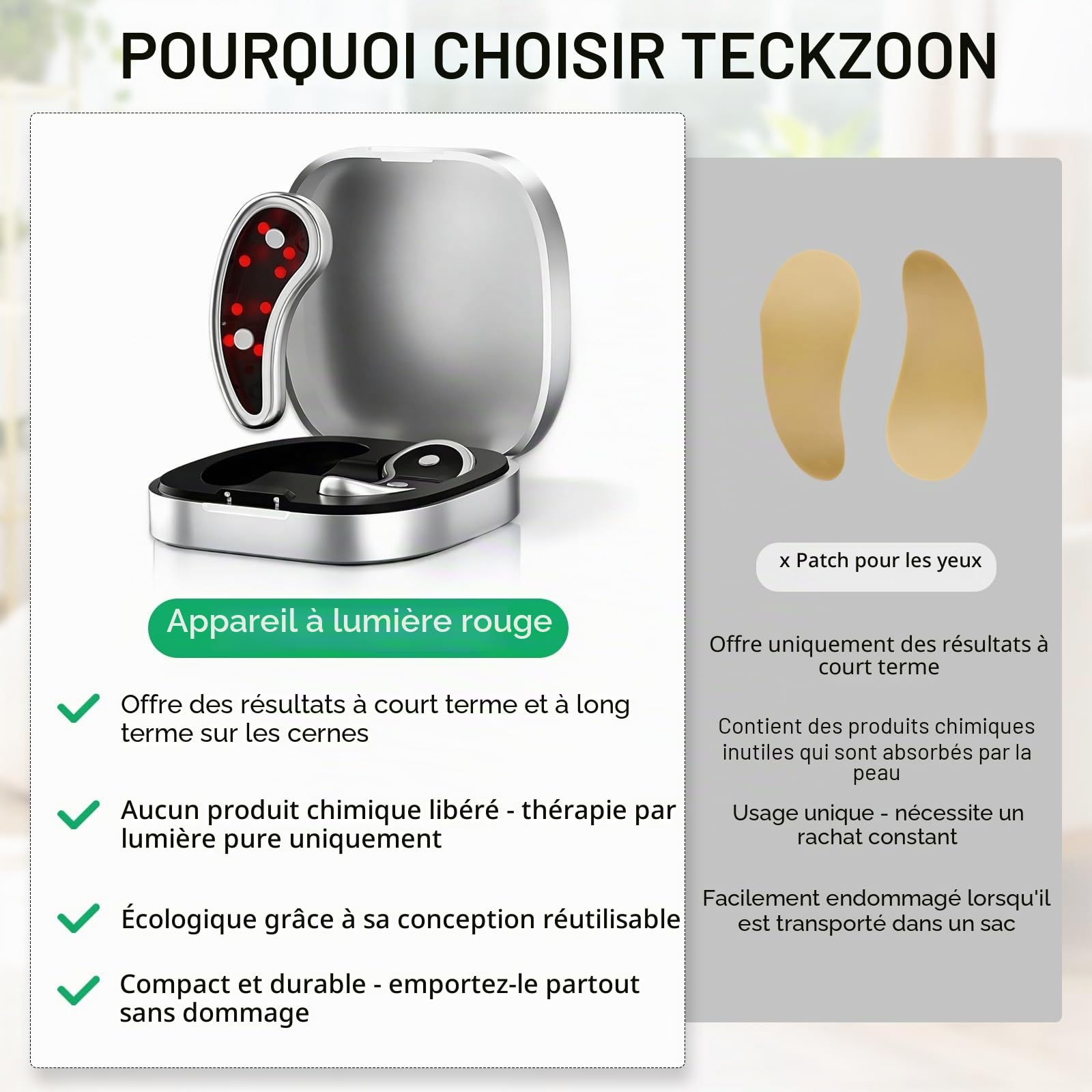 Appareil de massage des yeux portable à lumière rouge - Patchs rechargeables sous les yeux contre les cernes, les gonflements, les rides et le raffermissement de la peau