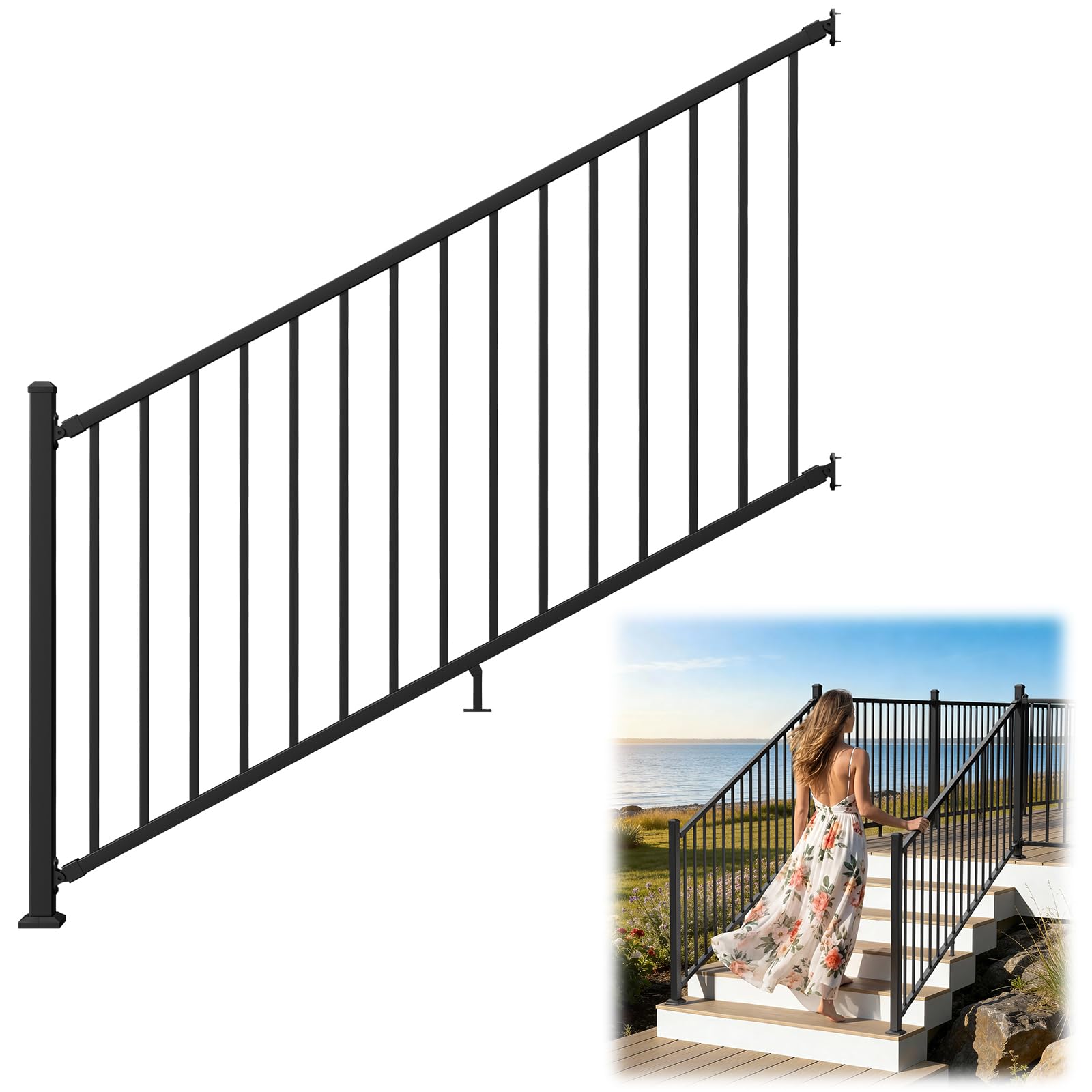 Photo 1 of Wqeya 42in.H x 6ft.W Aluminum Stair Railing Kit, Angle-Adjustable