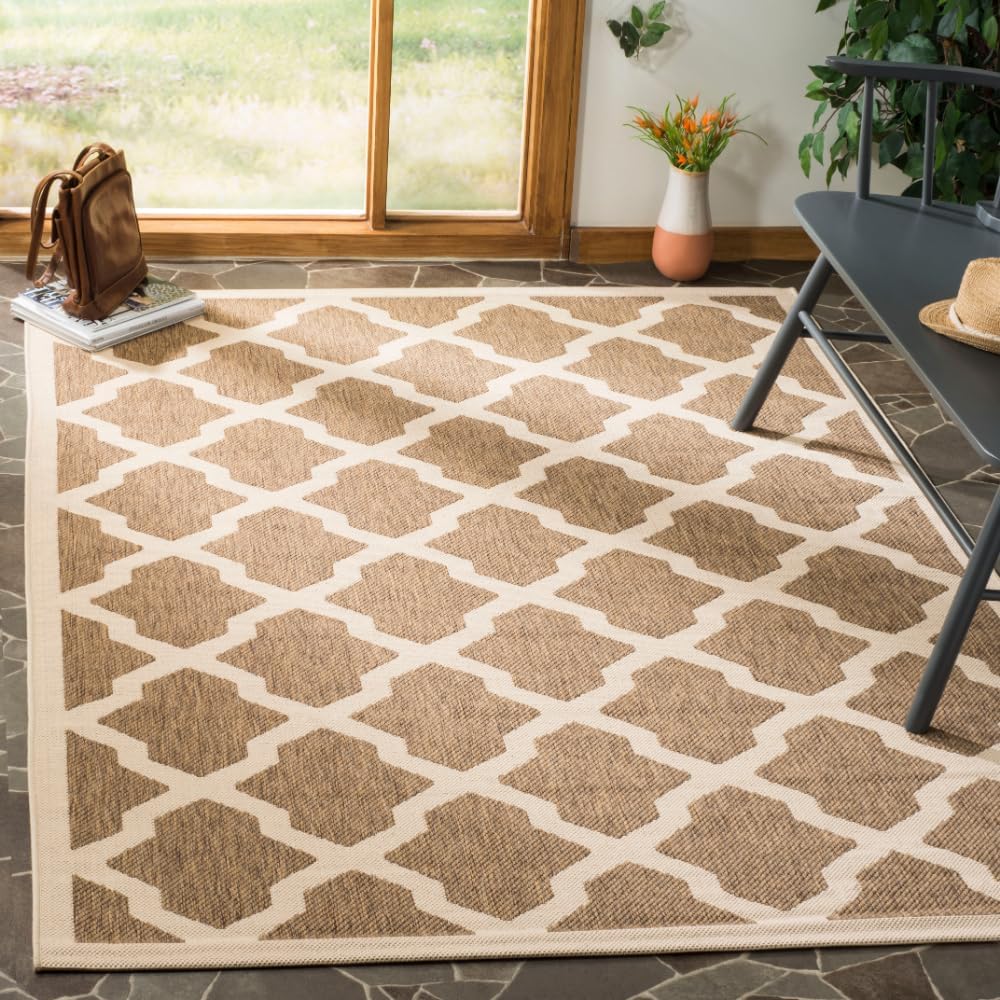 SAFAVIEH Washable Rug Outdoor Courtyard Collection - 4' x 5'7", Brown & Bone, Non-Shedding & Easy Cleaning, Ideal for Patio, Backyard, Mudroom (CY6903-242)