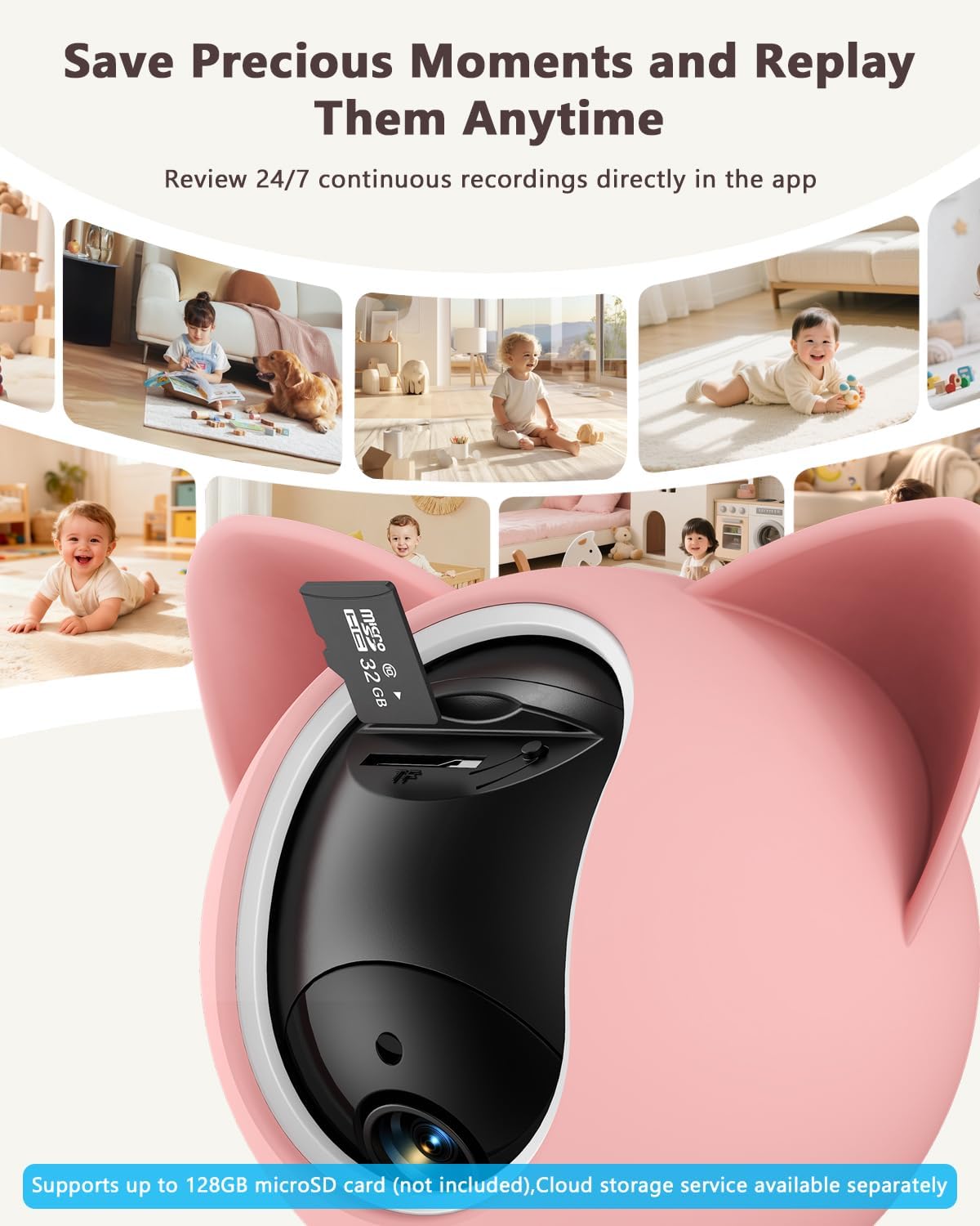 Dual-Mode Baby Monitor with Camera & Audio, Non-WiFi & WiFi with APP, Cute Cat-Inspired Cover, 5" HD Display, 1080P FHD Camera,Cry & Motion Detection, 2-Way Talk, Night Vision, Video Recording