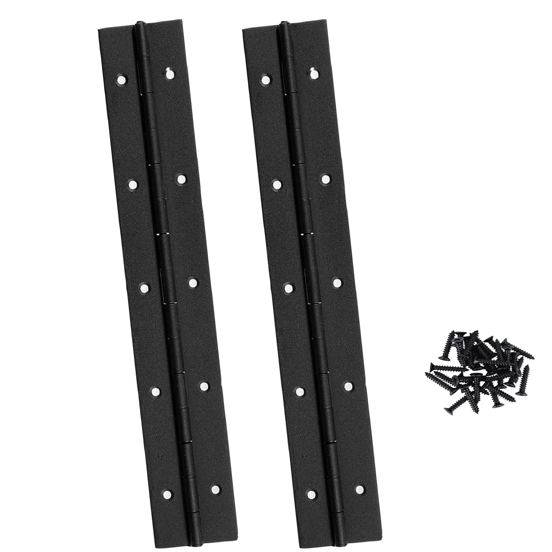 10 Inch Black Continuous Piano Hinges 2 Pack, Heavy Duty Stainless Steel Folding Hinges 0.05" Thickness 2" Open Width with Mounting Holes & Screws for