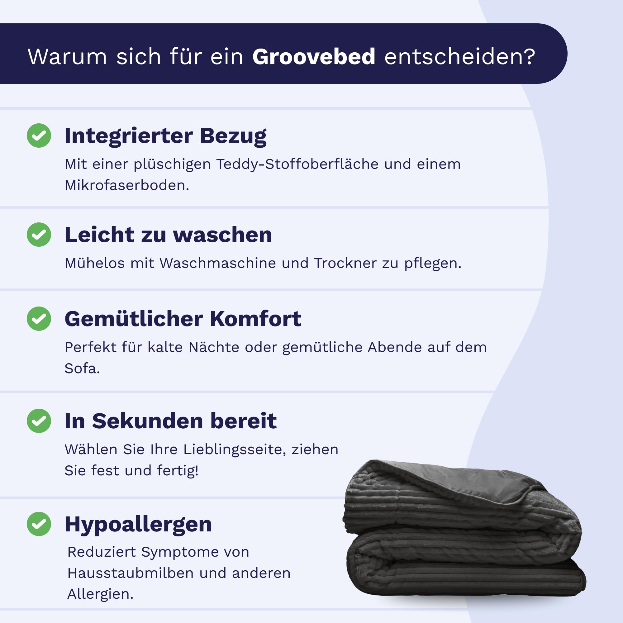 Zelesta Groovebed Bettdecke - Waschbare bettdecke ohne Bezug - Teddy Bettwäsche winterdecke und Sommer-Bettdecke warm Duvet - 4 Jahreszeiten - Fluffy (Grey, 140x200 cm)