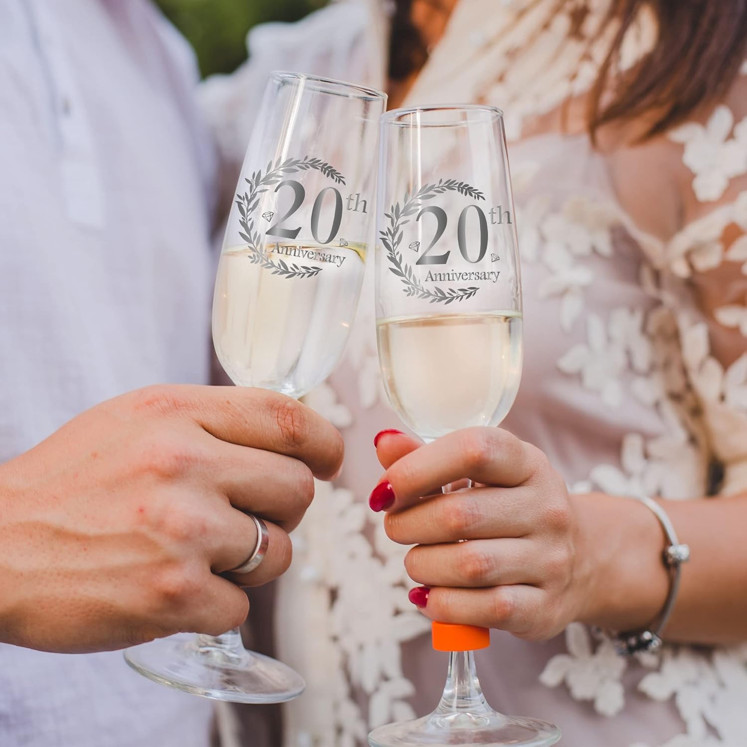 20th Anniversary Champagne Flutes, Wedding Gifts Anniversary for Couple, 20th Wedding Anniversary Champagne Flutes Glasses Set of 2, Couple gifts, 20th Anniversary for Couples Gift - Image 2