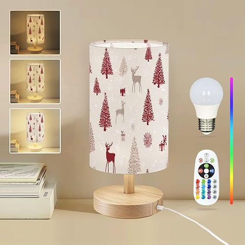 Miniatura 11 de Square Table Lamp for Bedroom Retro Groovy Seamless Vintage Print Style 70s 80s Beside Lamps Desk lamp with Wood Base Nightstand Lamps for Nursery