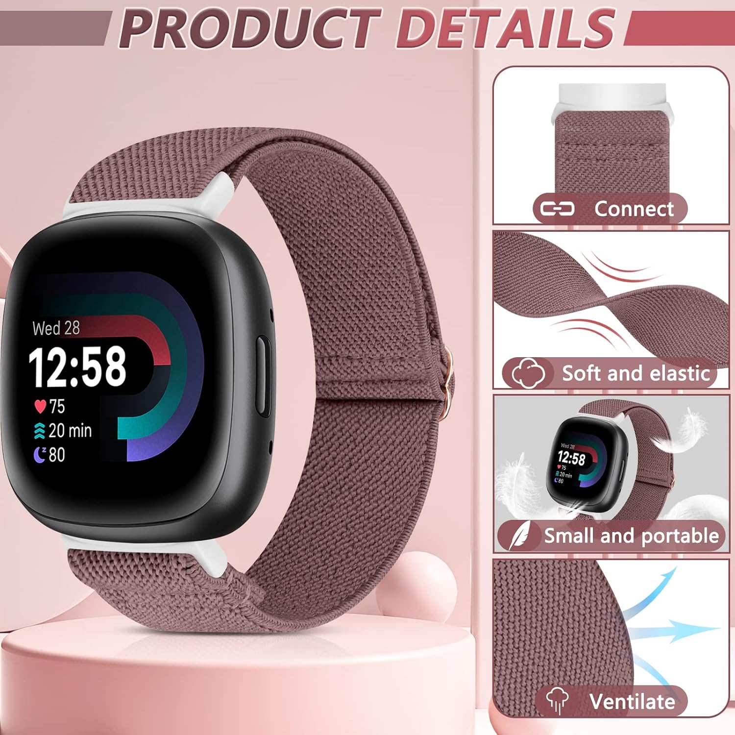 6 Packs Elastic Nylon Bands Compatible with Fitbit Versa 4 / Fitbit Sense 2 / Fitbit Versa 3 / Fitbit Sense, Adjustable Nylon Replacement Straps Wristband for Fitbit Versa 3/4 for Women Men