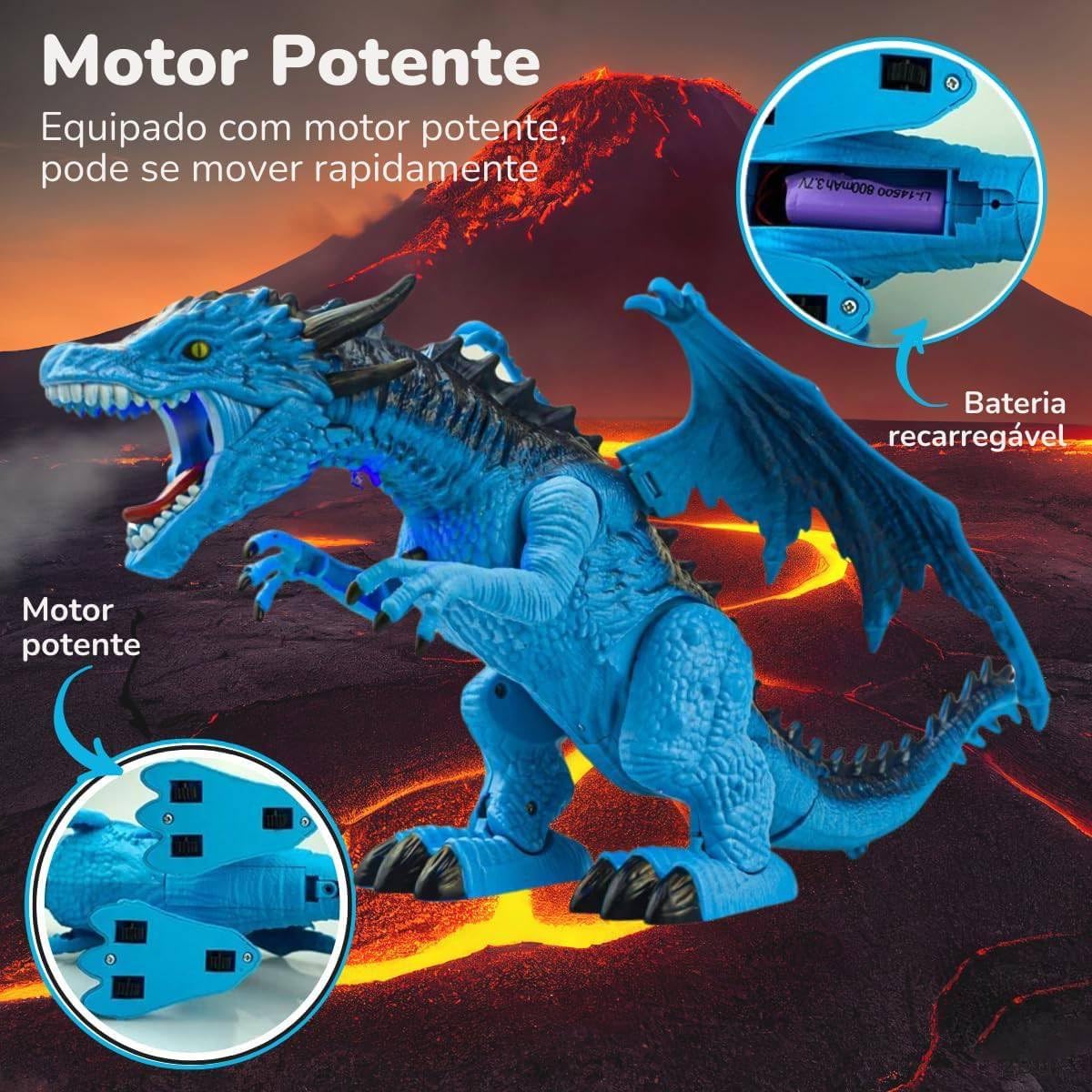 Replay Kids Dragão de Brinquedo Com Controle Anda Emite Som (Azul)