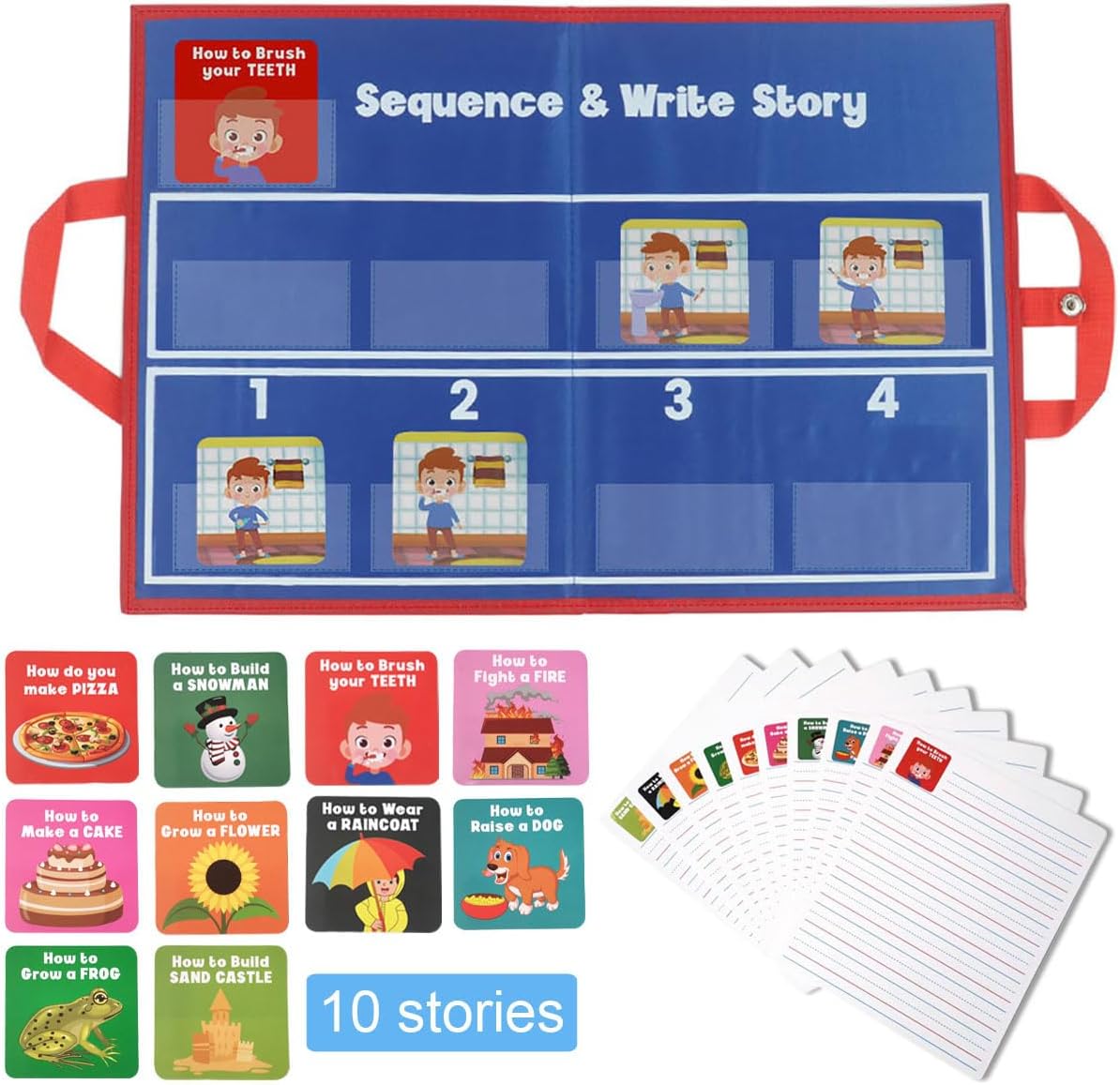 Sequencing Cards autism speech therapy materials,sequencing cards for kids ages 3-5,story sequence card,sentence building cards,speech language materials (10 Story)