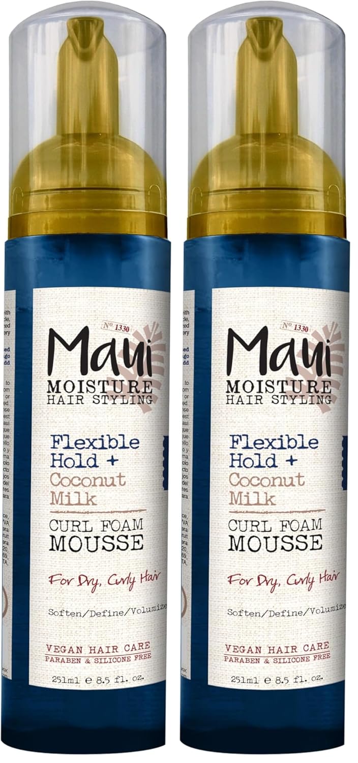 Maui Moisture Flexible Hold + Coconut Milk Curl Foam Mousse,for Curly Hair Styling,No Drying Alcohols,Parabens or Silicone,8.5oz,(Pack of 2)