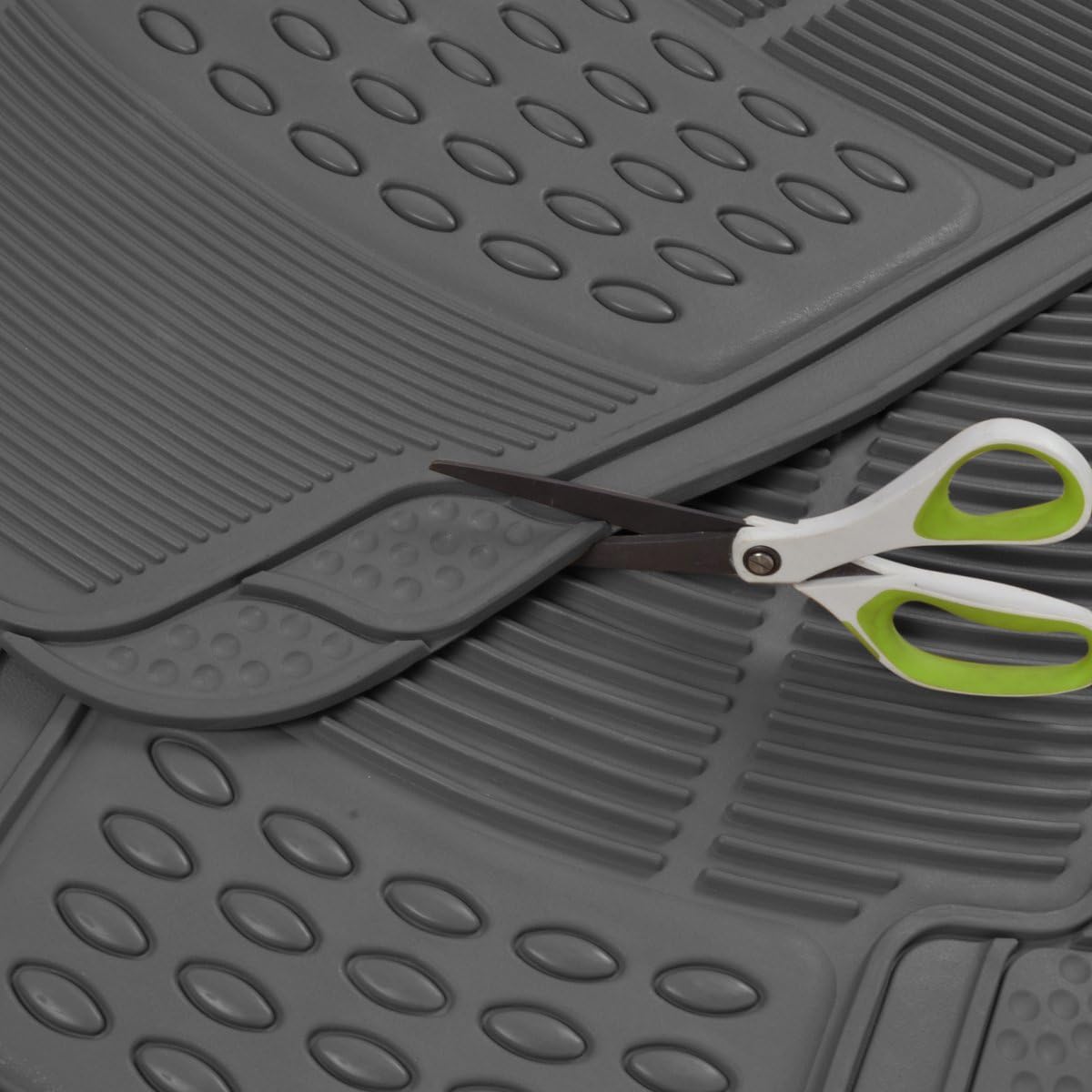 U.A.A. Inc. All Weather Solid Gray Rubber Trimmable Front & Rear 4 Pieces Universal Car Van Truck Floor Mats Set MT-9001GR