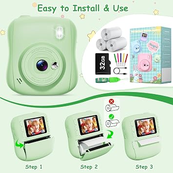 Hangrui Kids Camera Instant Print with 32GB Card for Girls & Boys Age 3-8