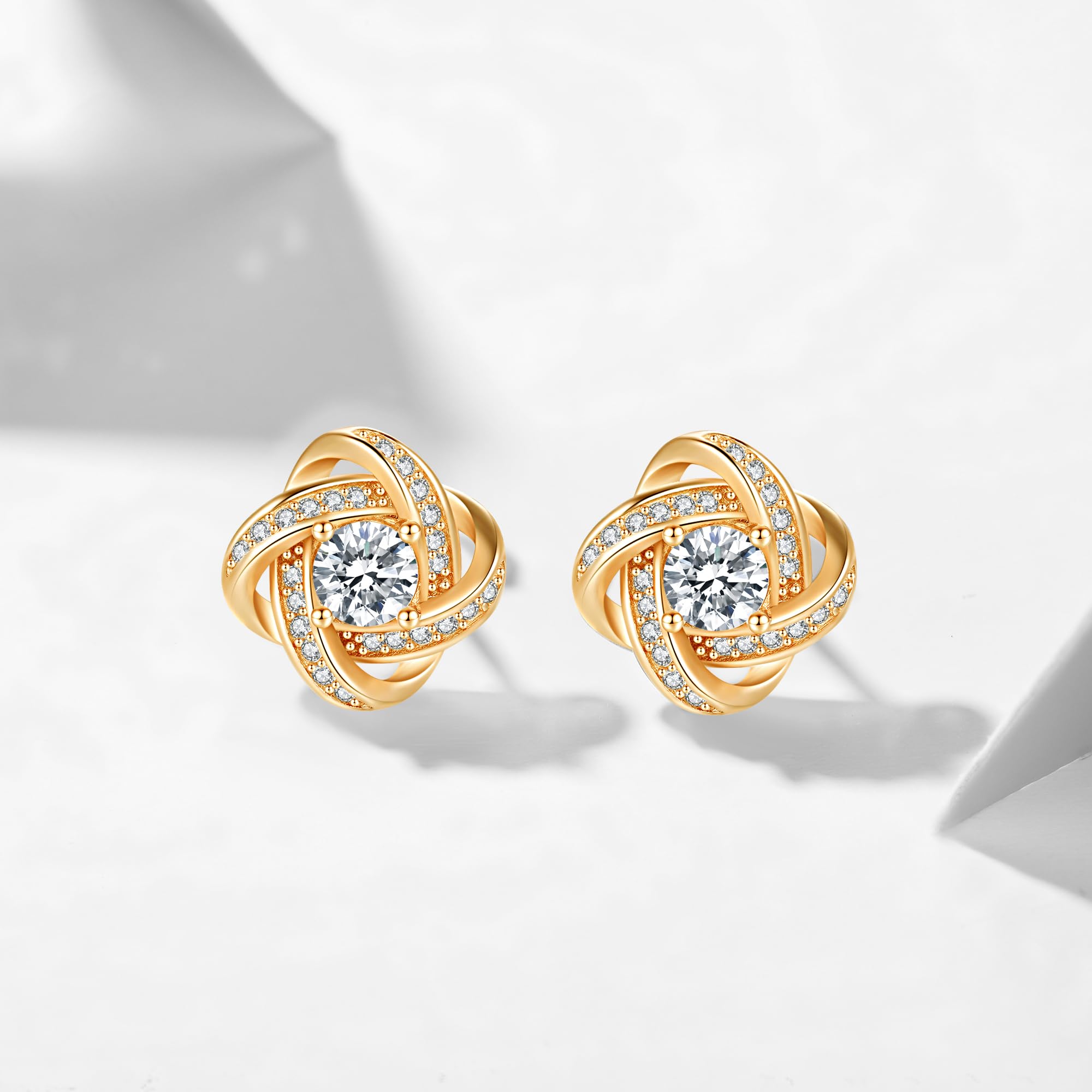 Jrêveinfini 925er Silber Ohrstecker Damen – Love Knot & Kleeblatt Design mit Zirkonia, Eleganter Schmuck für Frauen & Mädchen, Glücksbringer Geschenk