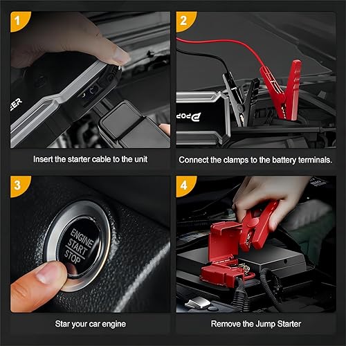 Miniatura 8 de POPDEER Arrancador de batería de automóvil, caja de salto de 2500 A para batería de automóvil (8.0 L de gasolina6.0 L diesel), cargador de batería