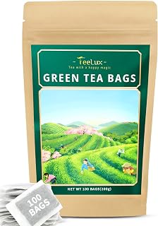 TeeLux Green Tea Bags 100 Count - Pure Natural Antioxidants, Smooth Non-Bitter Flavor, Caffeinated Boost for Daily Health