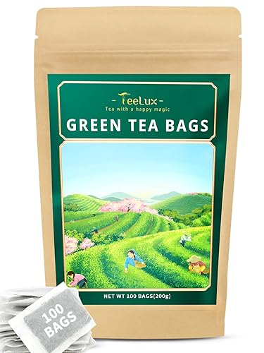 TeeLux Bolsas de té verde, té verde puro natural, súper antioxidante, con cafeína, 100 bolsas de té para apoyar la salud general