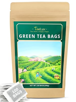 TeeLux Green Tea Bags Natural Pure Green Tea Super Antioxidant Caffeinated 100 Count Tea Bags to Support Overall