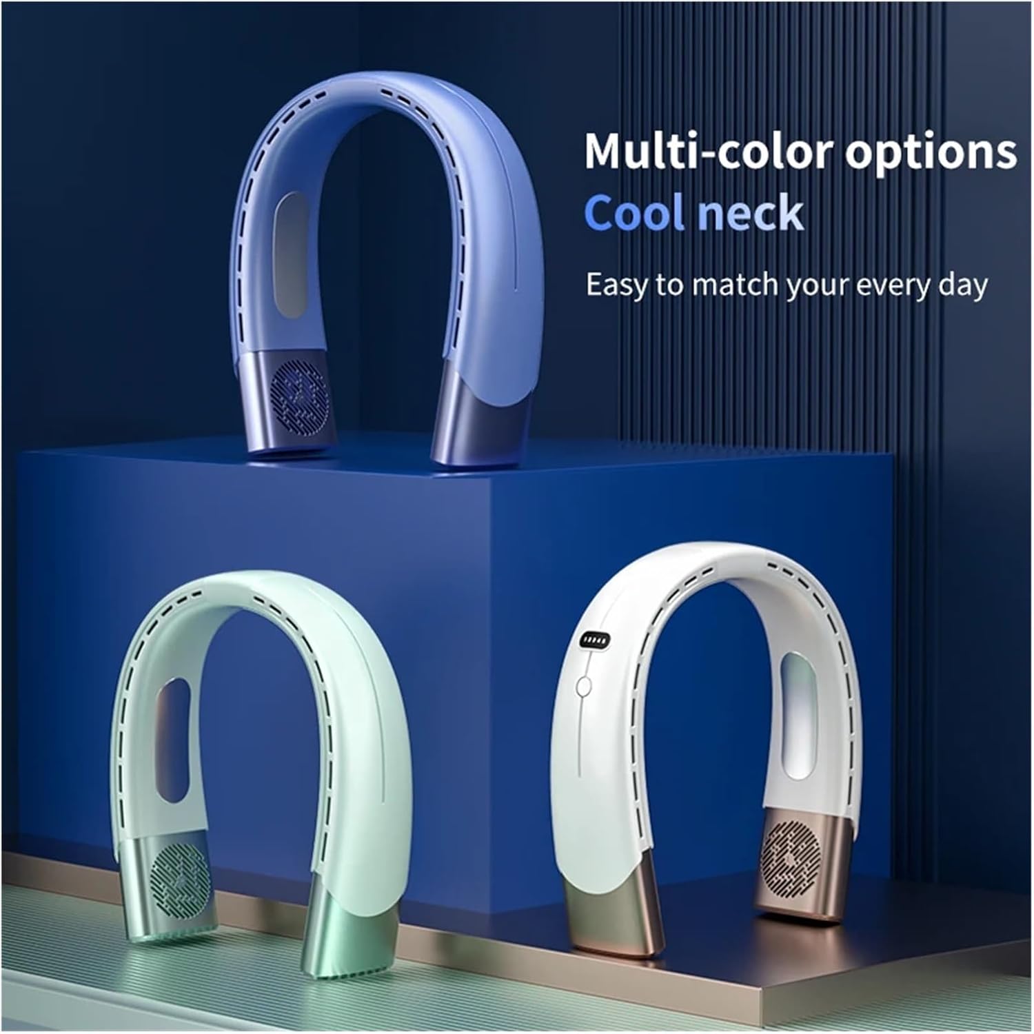 Portable Neck Fan Wearable Air Conditioner USB Rechargeable Air Cooler 5 Speed Electric Fan Outdoor Ventilator 5000mAh(White)