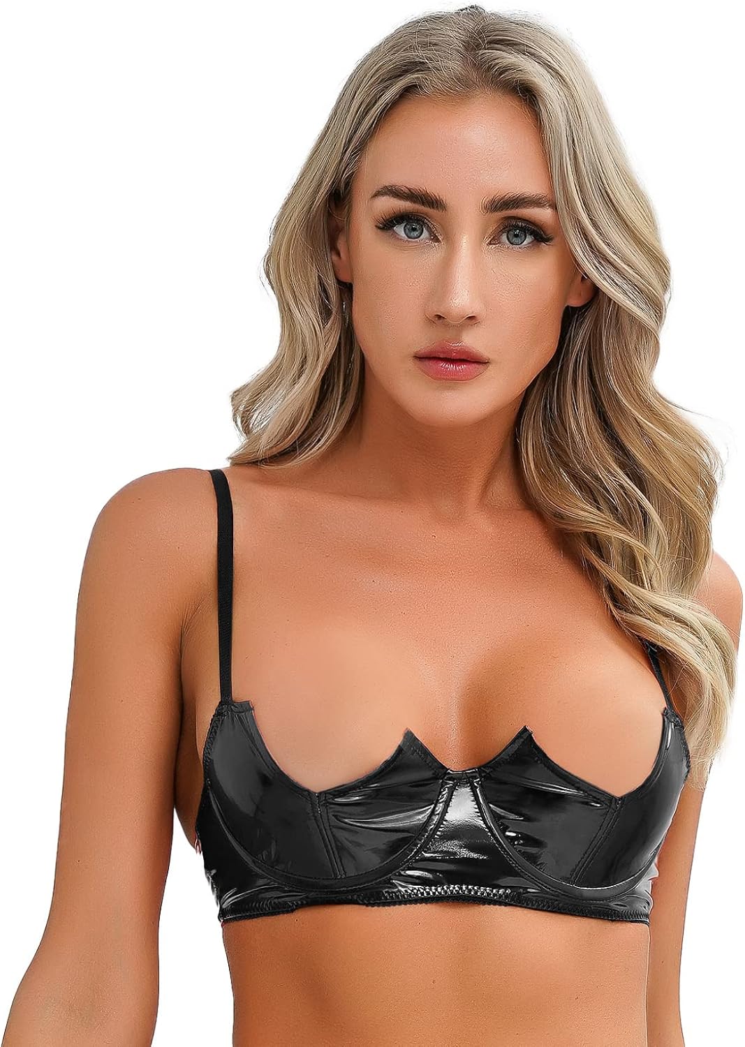 Oyolan Women's Underwire Push Up Shelf Bra Exposed 1/2 Cup Demi Balconette Unlined Bra Crop Top