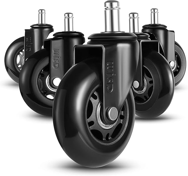 WISD Office Chair Castor Wheels, Set of 5, 3 Inch, Stem Size 11mm*22mm, Universal Fit, Heavy Duty Replacement Chair Castors for Hardwood Tile Vinyl Floors Carpet, Black