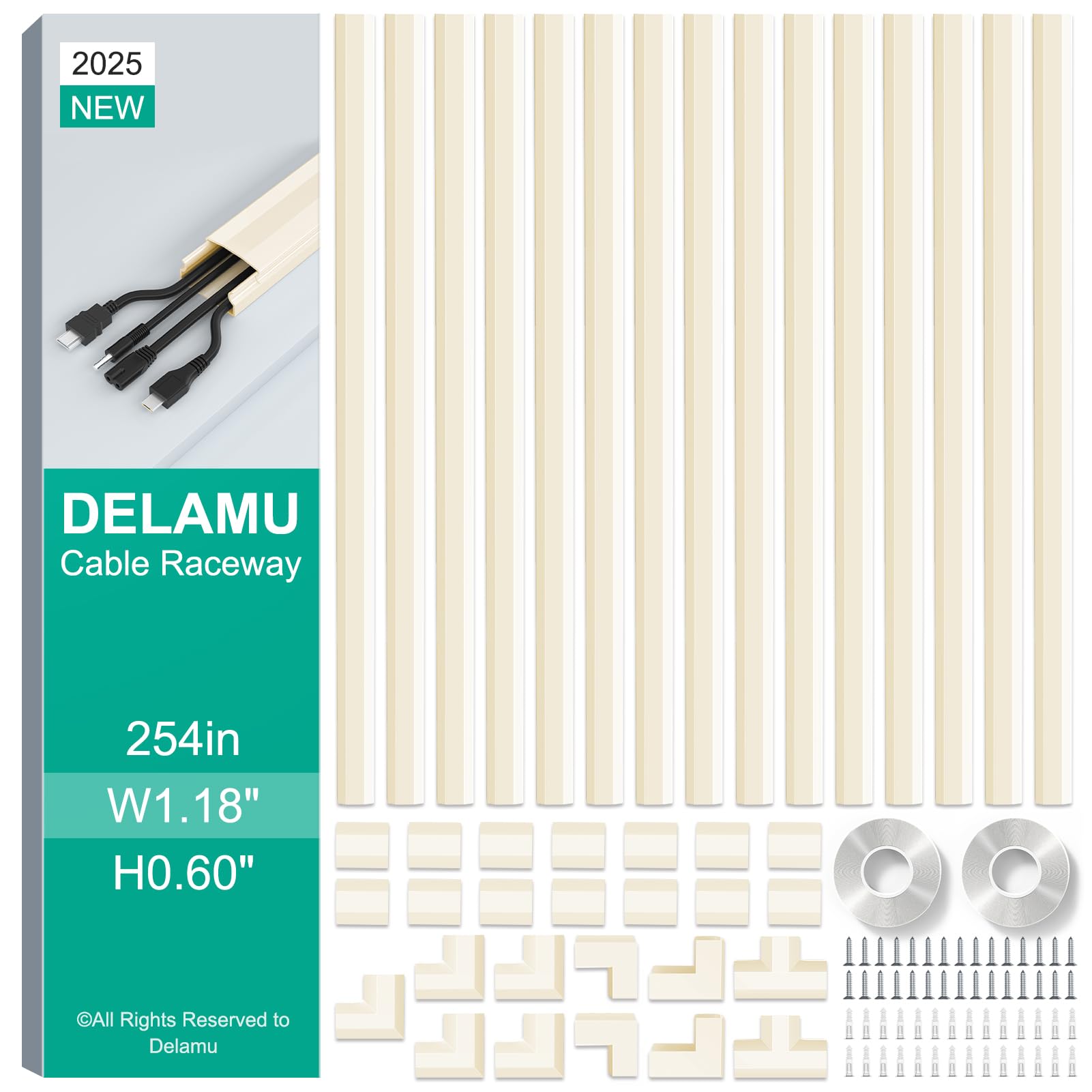 Delamu Cable Trunking, Cable Wall Cover, Paintable Cord Hider to Hide Wires for TV and Computers in Home Office, Beige, 6.45M, 15 x 430mm L, 30mm W x 17mm H — image 1