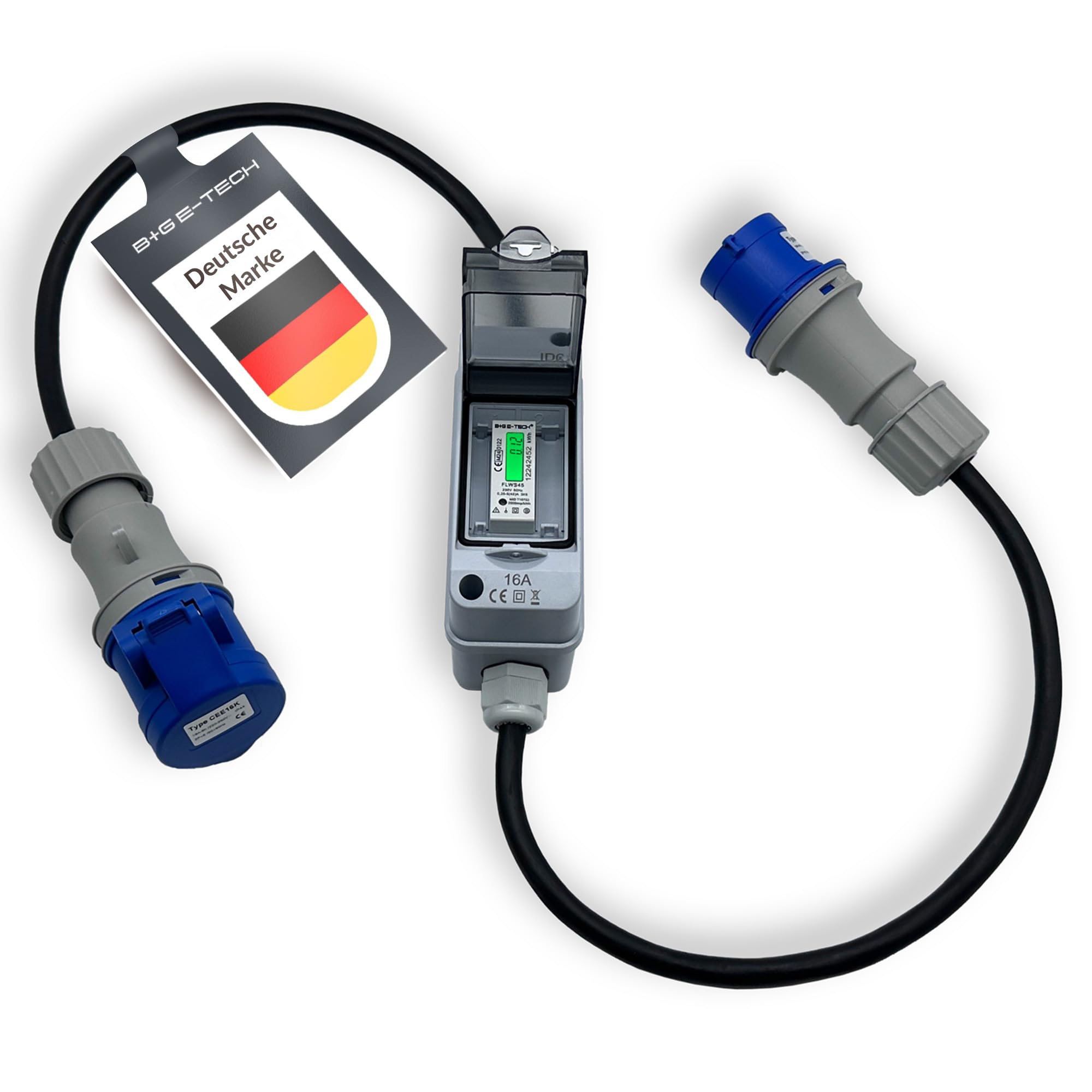 Contatore elettrico mobile Box 230 V [MID 24] con spina 16 A CEE e accoppiamento, contatore elettrico digitale, ideale per campeggio, cantieri e veicoli elettrici