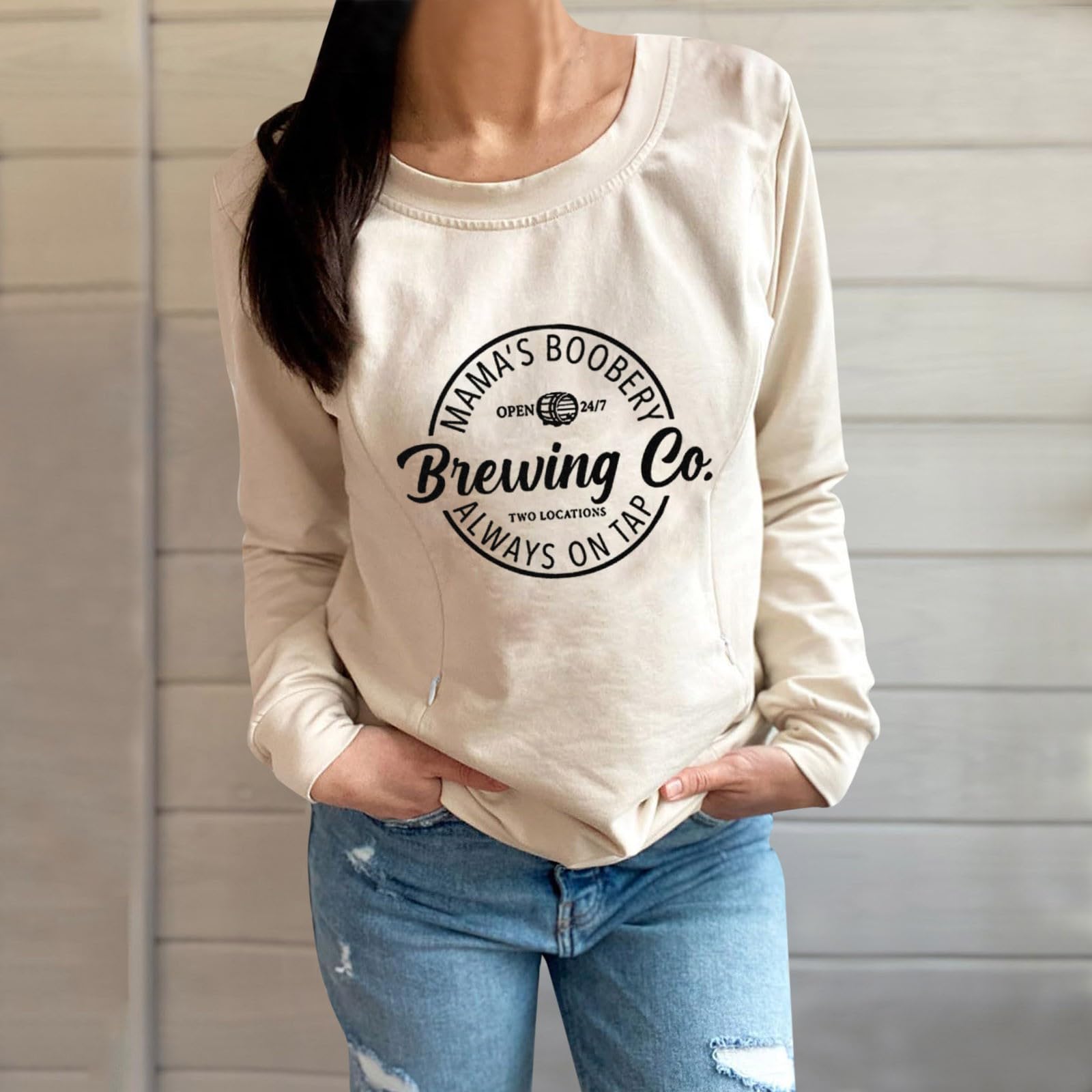 Sweat-Shirt Zip sur Le Devant Maternité allaitement Hauts Vêtements d'allaitement à Manches Longues