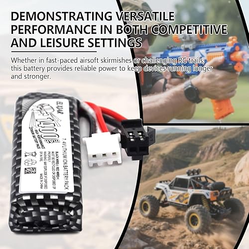 Miniatura 5 de elxjar Paquete de 4 baterías Lipo Airsoft Gun de 7.4V 1400mAh 25C 501855 con cargador de equilibrio USB, enchufe SM-2P, compatible con vehículos