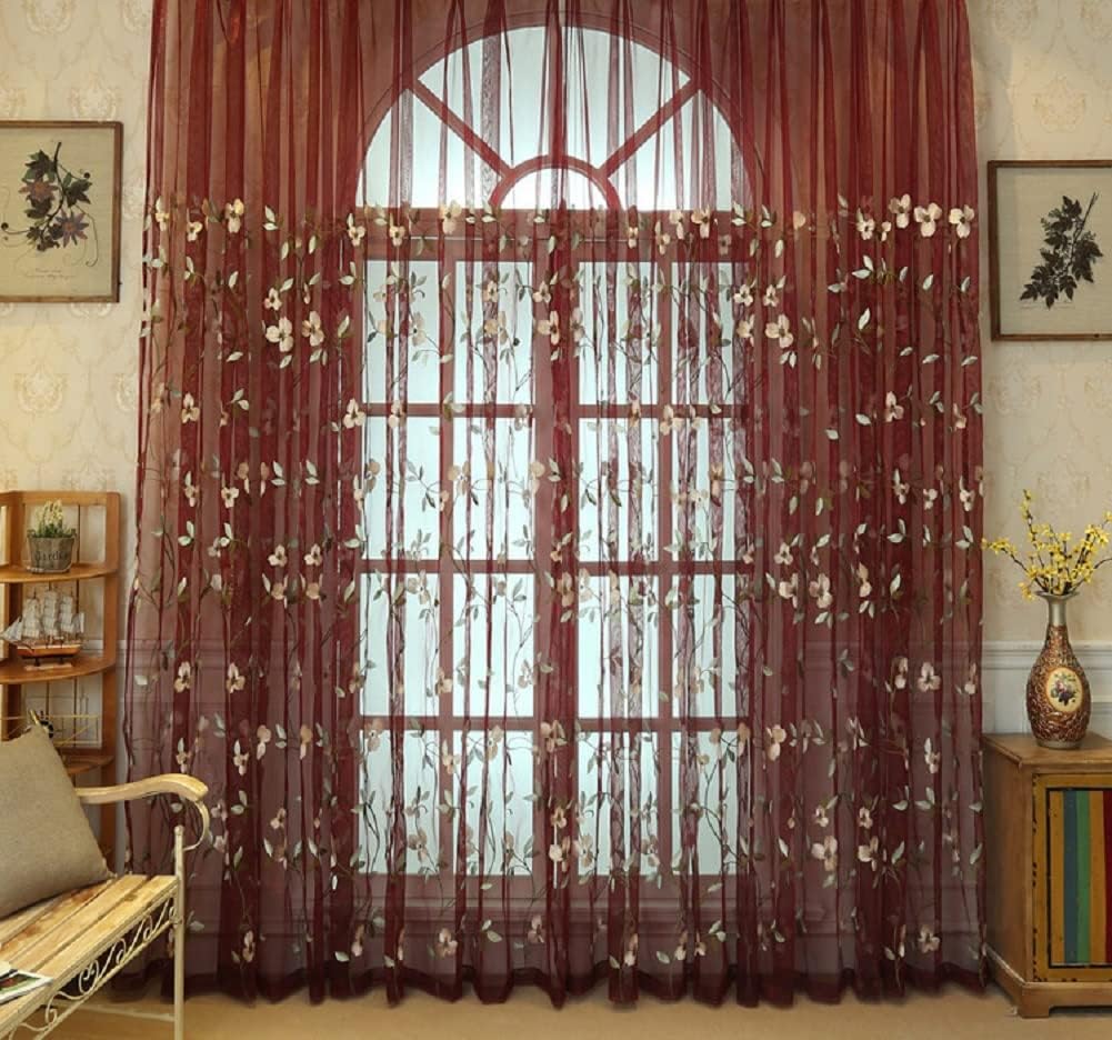 HooHero Blue 100 Wide Beautiful Kids Nursery Sheer Curtains Bedroom Home Decoration New Pastoral Lily Embroidery Mesh Yarn Basic Top Voile Panel