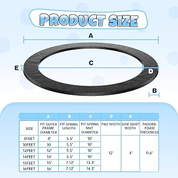 BCAN Trampoline Pad, 12ft 14ft 15ft 16ft Trampoline Replacement Safety Pad, Waterproof Trampoline Accessories Spring Cover