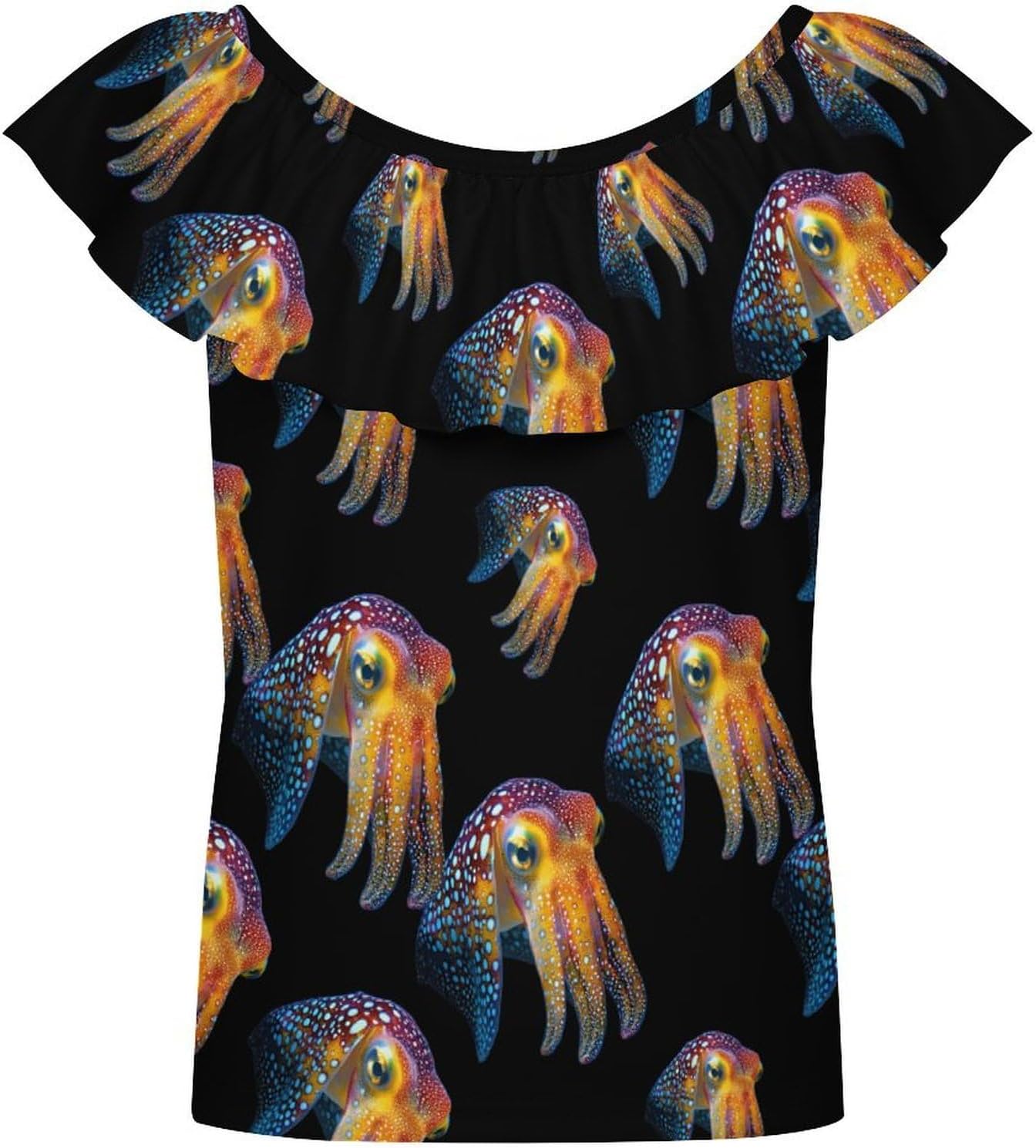 Cuttlefish Glowing Squid Girls T-Shirts Top Ruffle Short Sleeve Blouse Casual Graphic Tees