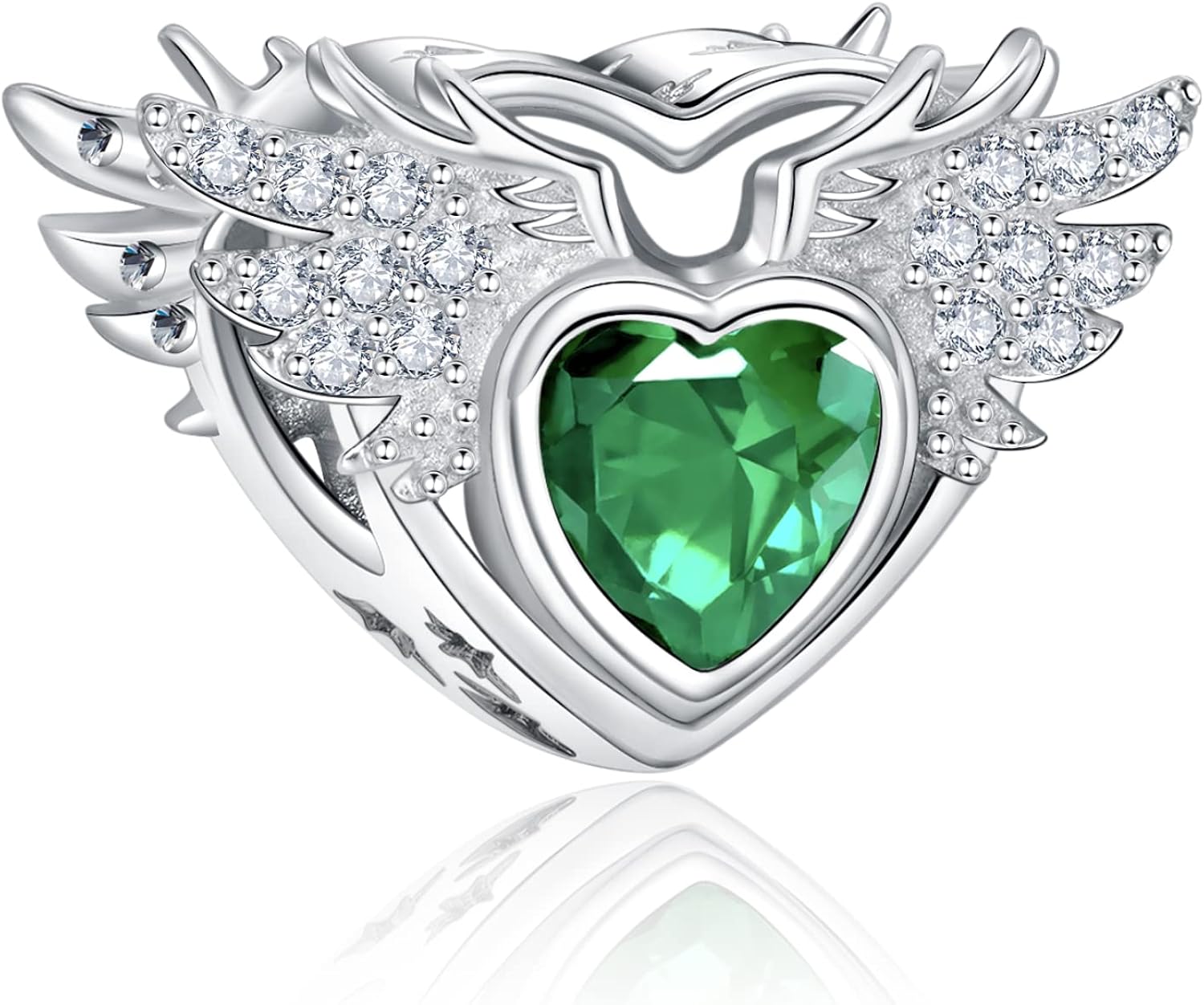 NINGAN Birthstone Charms for Charms Bracelet, Angel Wings 925 Sterling Silver Love Heart Bead Pendant Birthday Christmas Jewelry Gift for Women