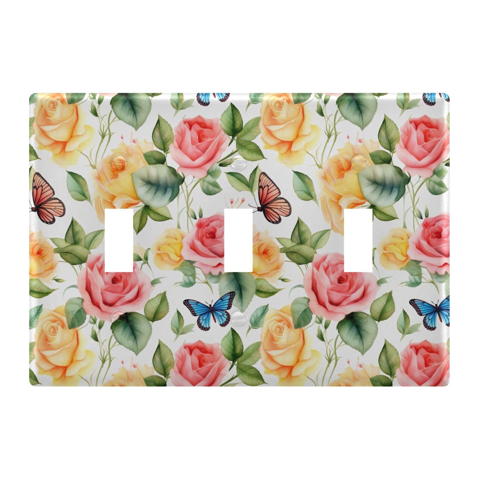 Light Switch Cover Butterfly Rose Floewr Spring Wall Plates for Electrical Outlets 3 Gang 202b3377