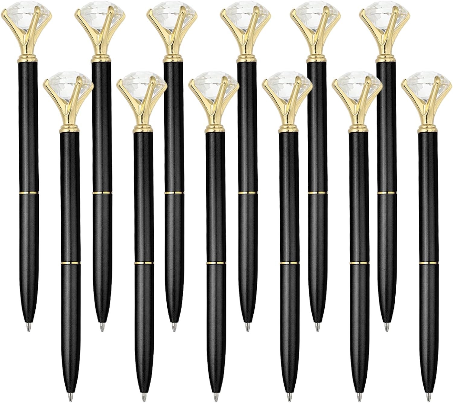 PATIKIL Black Ink Ballpoint Pen, 12 Pack Crystal Diamond Twist Metal Pen 1.0mm Medium Point for Note Taking Journaling, Black