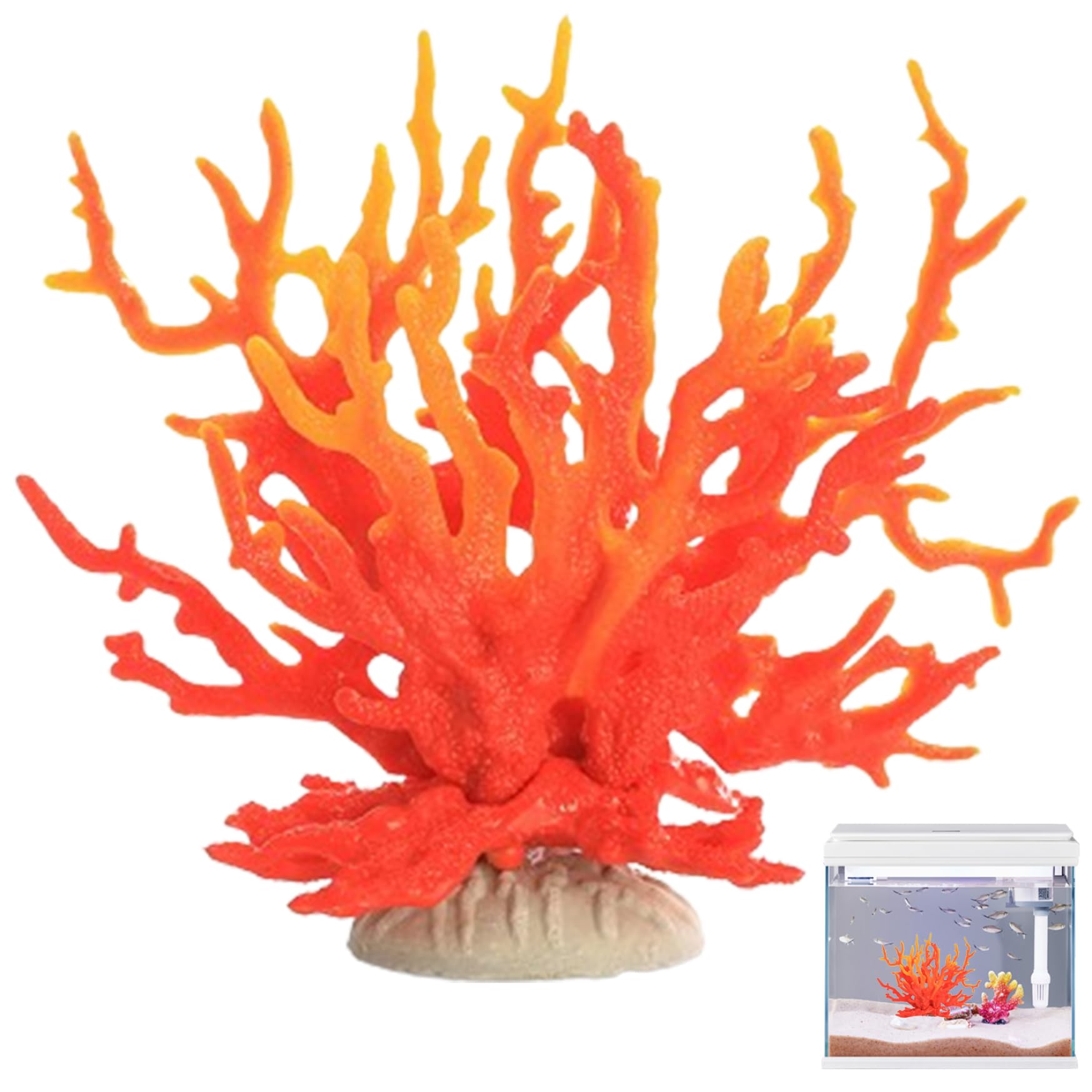 Décor de Corail, décor de récif Corail Artificiel, Sculpture décorative réaliste, Salle Plage pour Aquariums, réservoirs Poissons, Rouge Orange