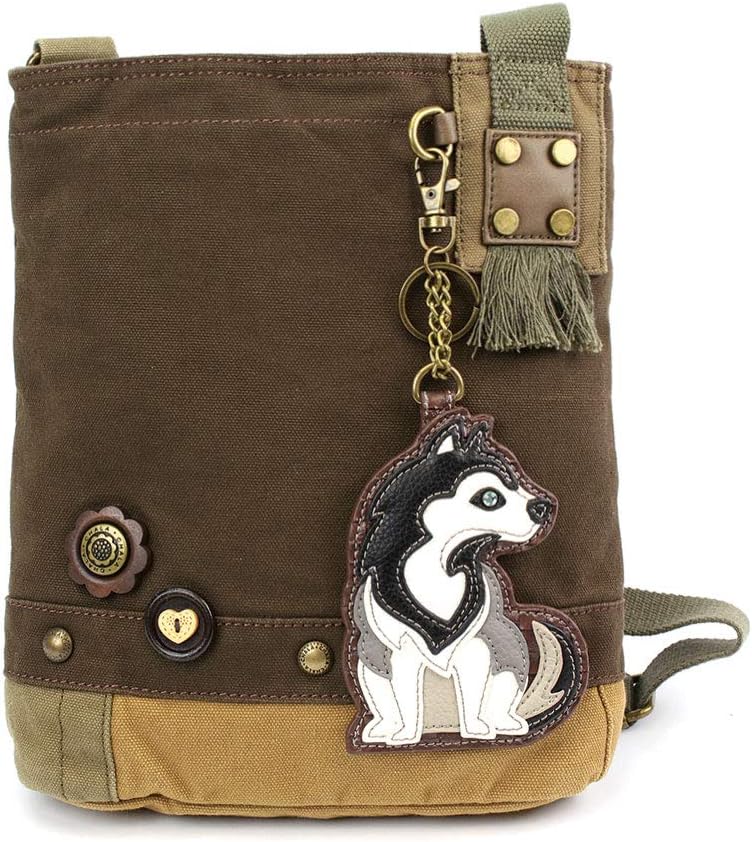 Siberian Husky Patch Cross-Body Women Handbag, Canvas Messenger Bag - 6 Colors Options (Dark Brown)