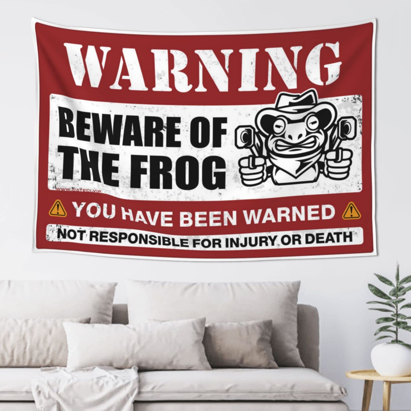 PRAVOXI Door Decorations For Bedroom Beware Of Frog Tapestry Beer Decor Man Cave Decor And Accessories(100X150CM)