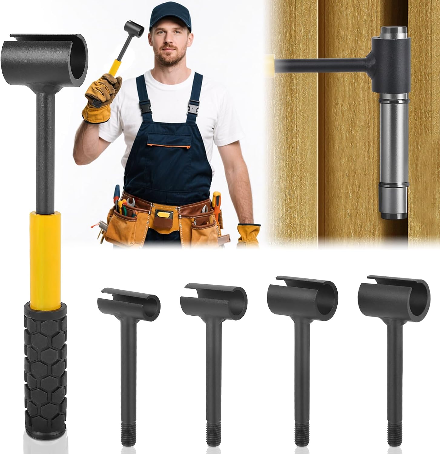 4 in 1 Door Hinge Adjustment Tool, Heavy Duty Door Hinge Wrench, Multi-Size Door Gap Adjustment Tool with Non-Slip Handle, Hinge Doctor Wrench for Residential and Commercial Doors, Cabinets