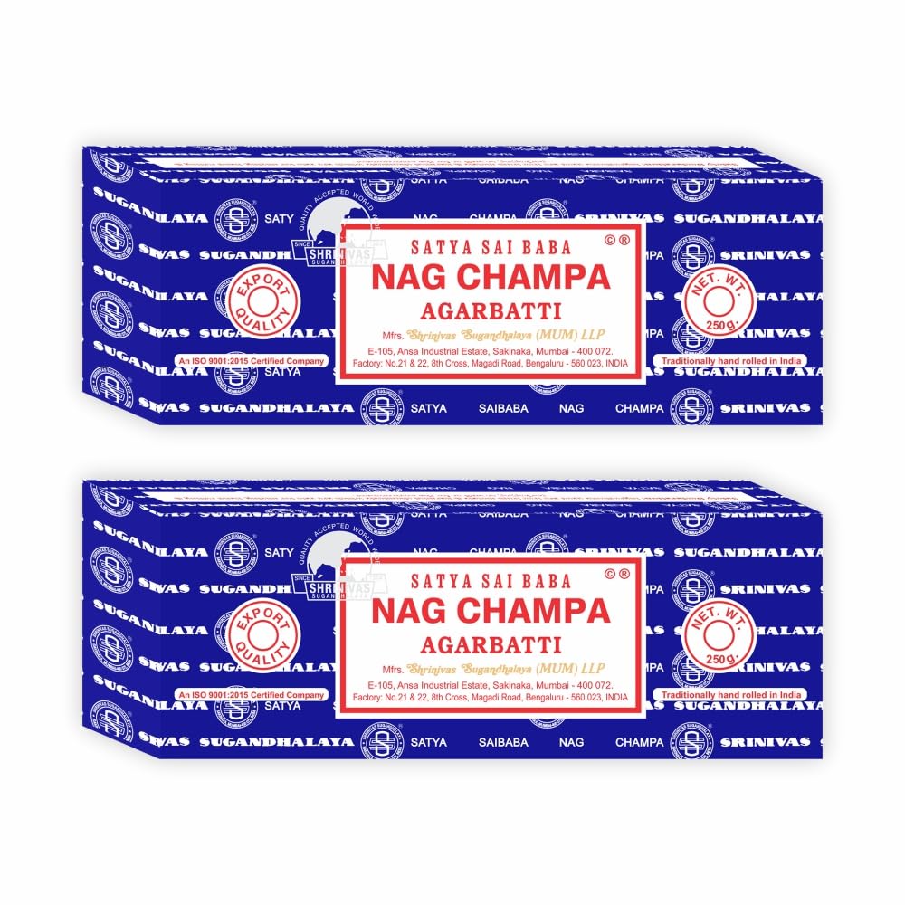 Satya Sai Baba Nag Champa Agarbatti, 250gms Hand Rolled Fine Quality Incense Sticks for Purification, Relaxation, Positivity, Yoga, Meditation (NC250 Pack of 2)