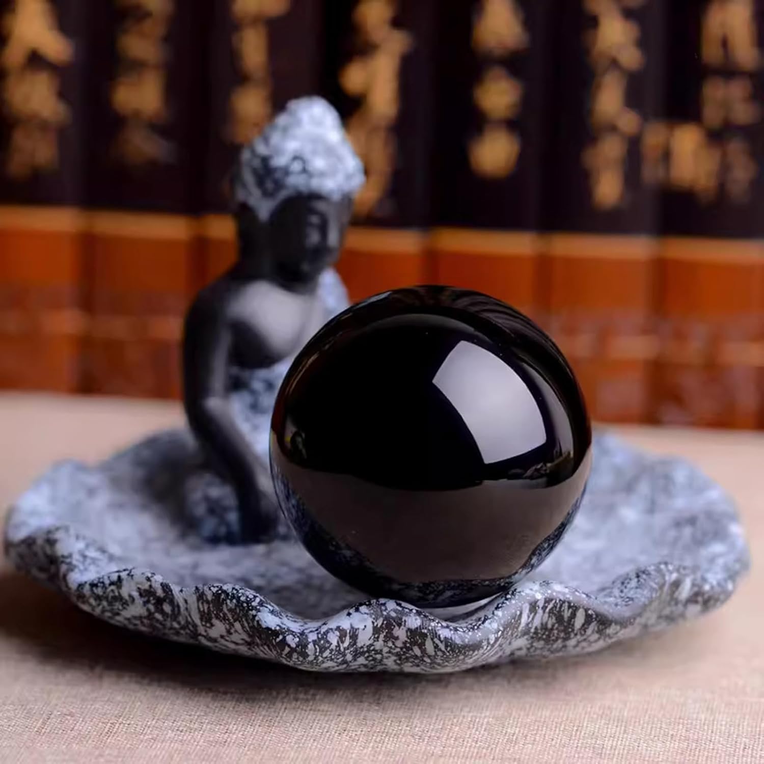 Crystal Ball Sphere with Stand,Black Magic Obsidian Crystal Sphere,Polished Carved Stone for Office Desk Top Home Decor Feng Shui,7cm/2.7in