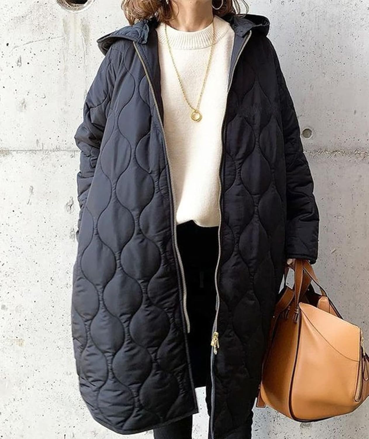 Sexyshine Women's Diamond Quilted Jacket Zipper Up Hooded Long Lightweight Padding Down Coat with Pockets - Image 3