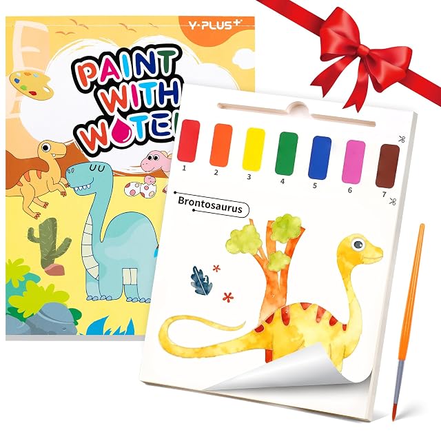 YPLUS Pintura con Libros de Agua para Niños Pequeños，Papel de Acuarela para Edades de 1 a 4 años，Regalo de Arte Artesanal con Pincel e Ilustraciones de Dinosaurios Incluidas