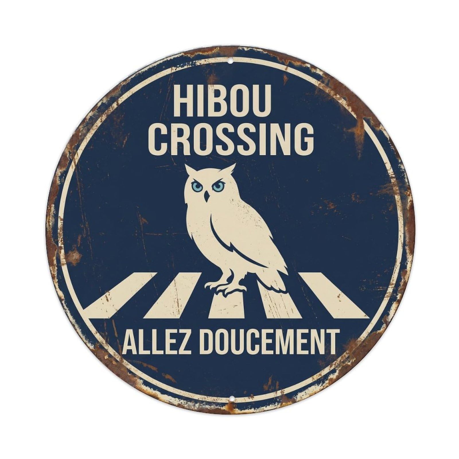 Hibou Crossing Allez Doucement Metal Tin Sign