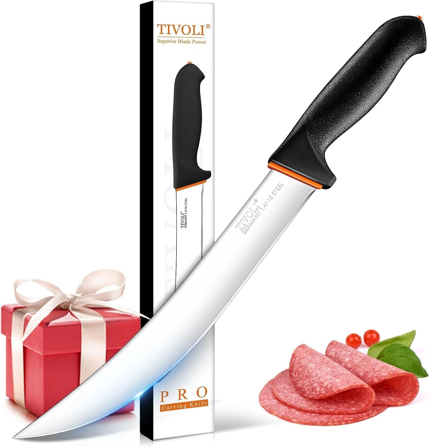 TIVOLI Slicing Knife 10 Inch - Brisket Knife with Ergonomic Non-Slip Softgrip & German Stainless Steel Razor Sharp Blade for Meat Cutting,Slicing - Gift for Men Women