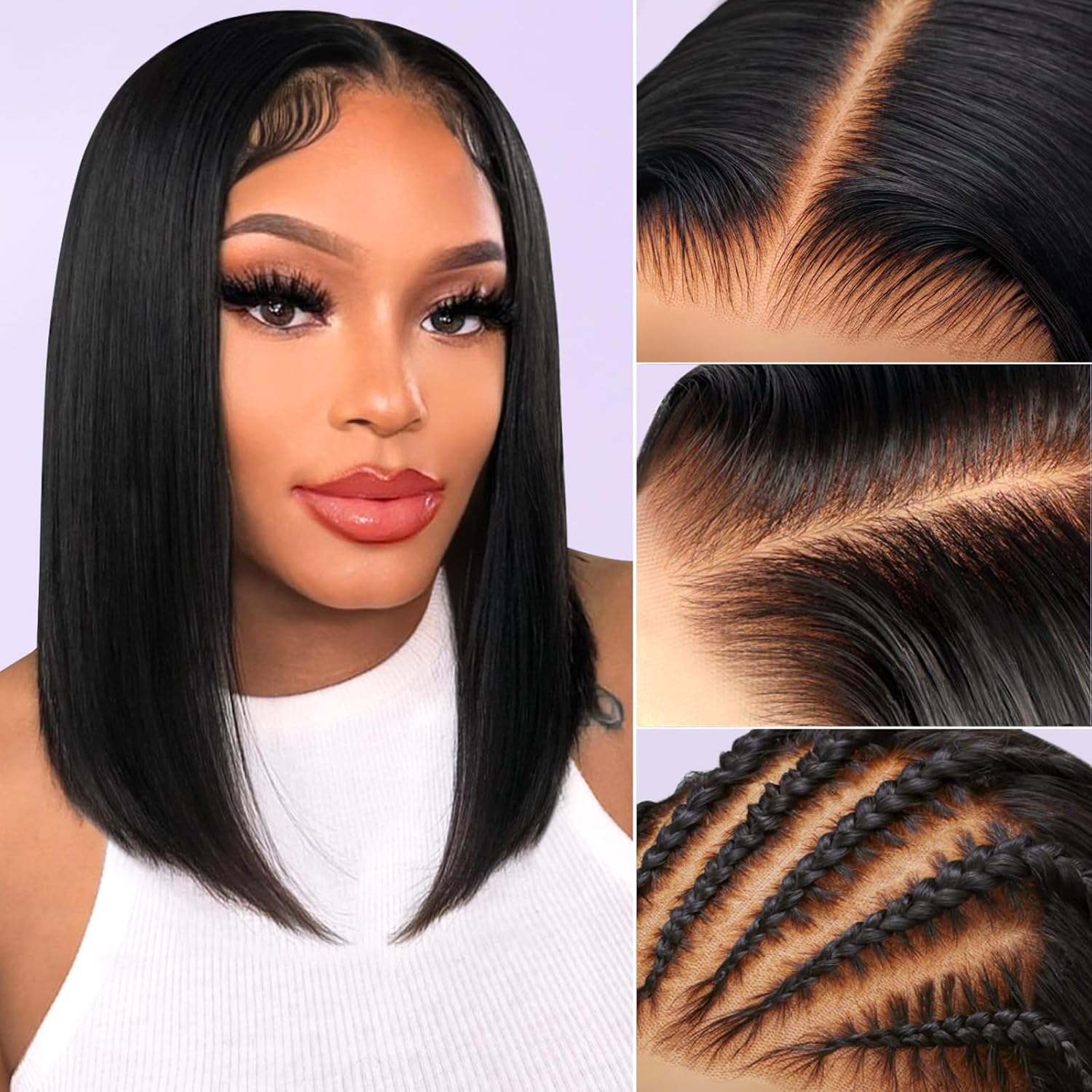 Lativ Bob Wig with Bangs Human Hair 4x2 Lace Bob Wig Human Hair with Bangs 180% Density Wigs For Women Natural Black(10 Inch,Bob With Bangs)