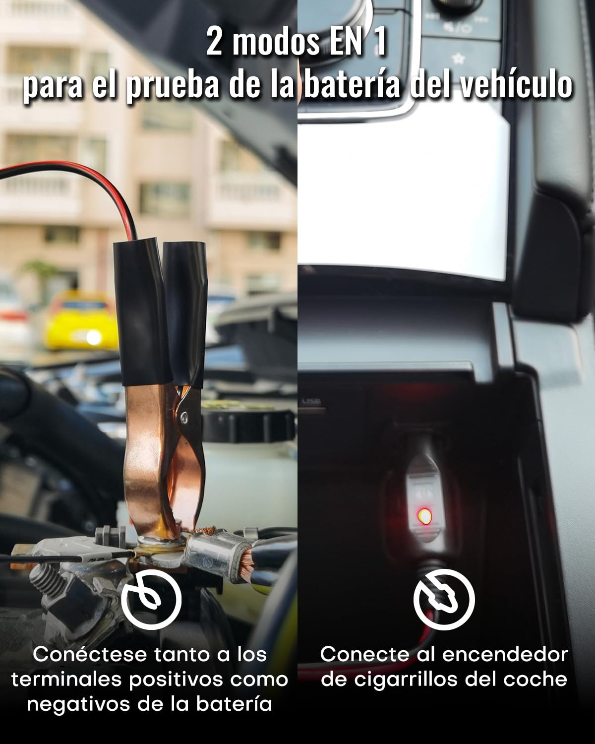 AUTDER Tester de Batería Digital, Volímetro 12V/24V para Baterías de Coche y Moto, Analizador del Sistema de Carga del Alternador con Pantalla LCD e Indicadores LED, Dos Modos de Prueba
